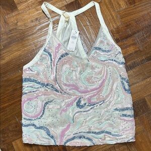 Anthropologie Embellished Sequin Halter Top NWT
